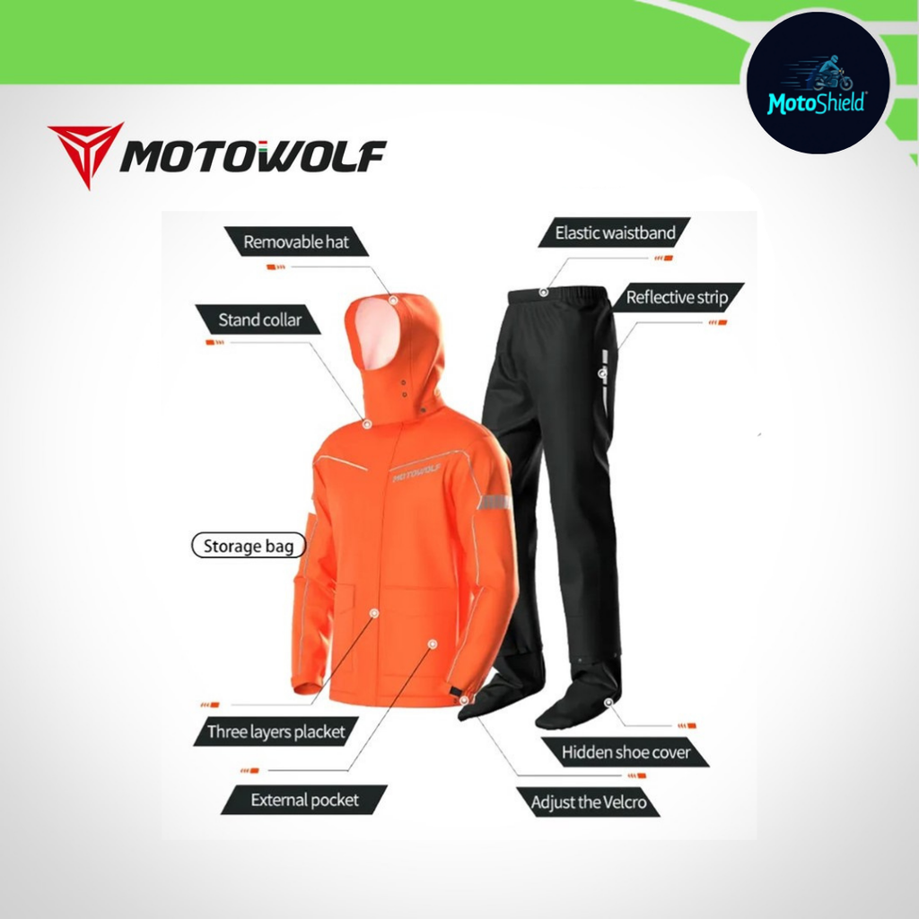 MOTOWOLF V3 & V3B Raincoat Jacket & Pants (With Shoe Cover & Carrying Pouch for Rain Coat)