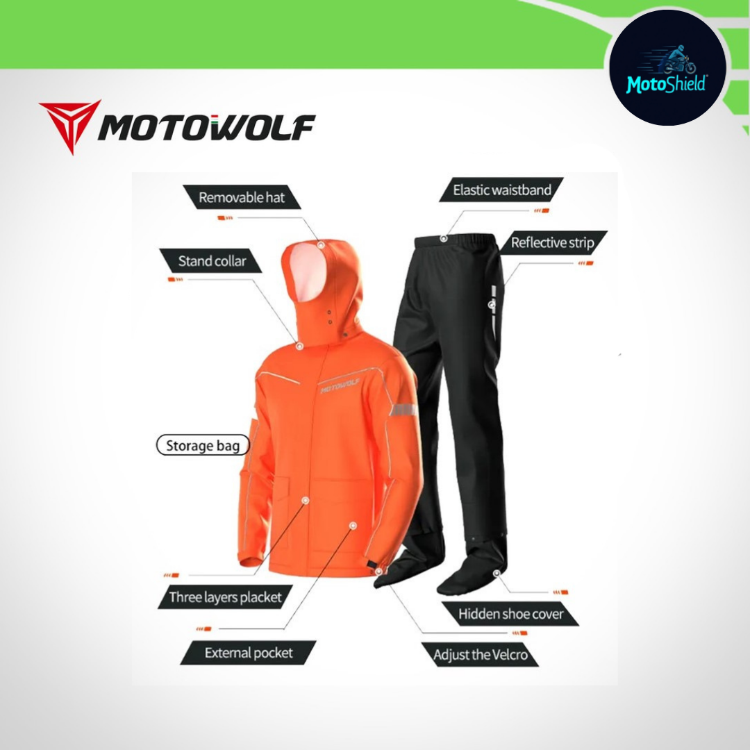 MOTOWOLF V3 & V3B Raincoat Jacket & Pants (With Shoe Cover & Carrying Pouch for Rain Coat)